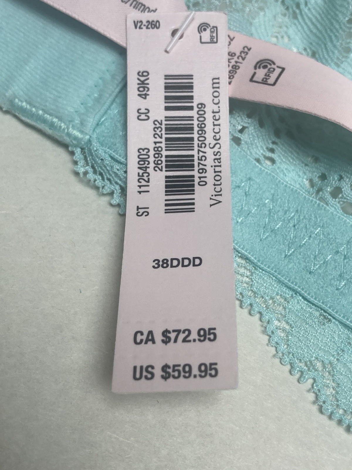 Victoria’s Secret Dream Angel Lightly Lined Bra Aqua Blue Size 38 DDD