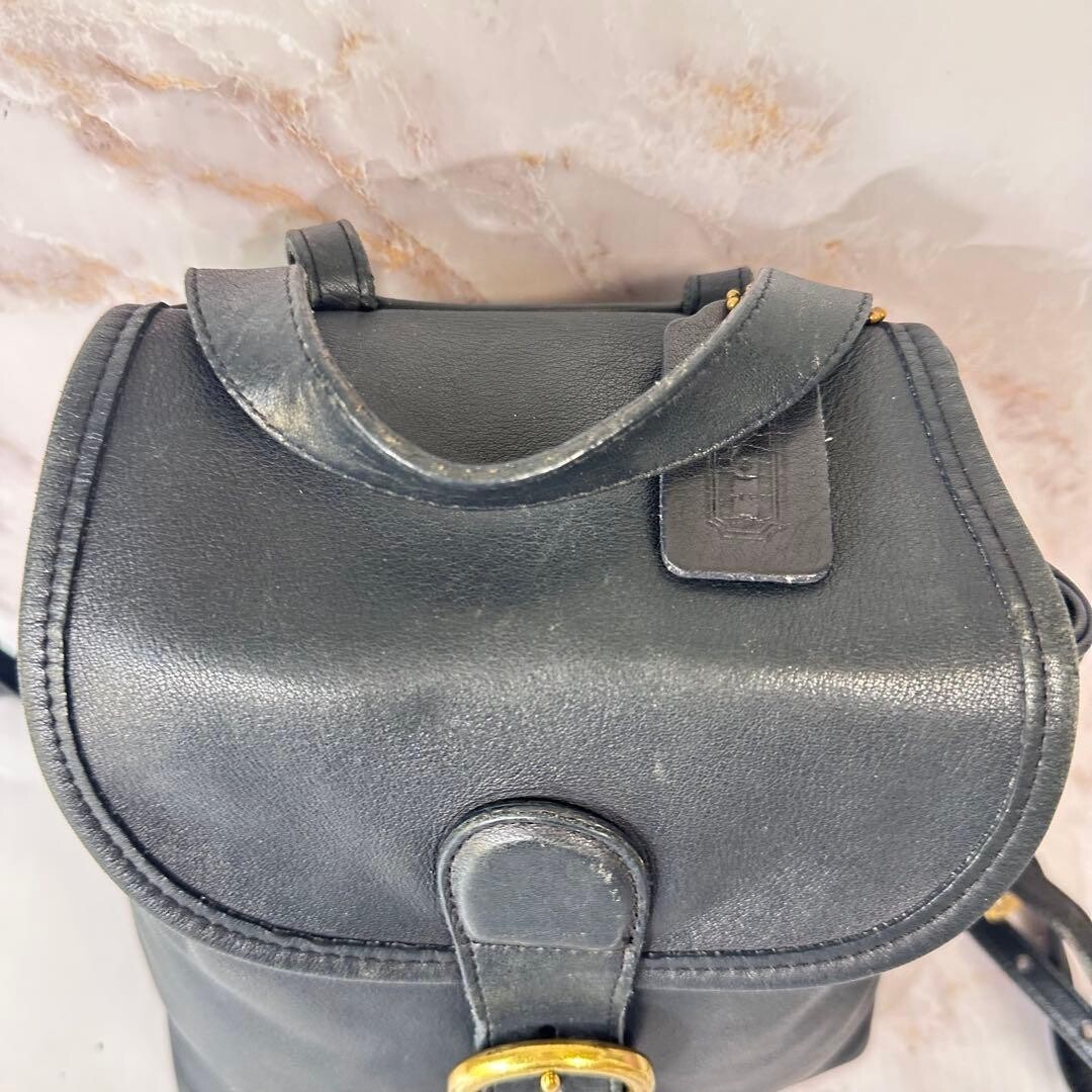 Coach Black Leather Mini Backpack USA Made 4152 Logo Charm Auth