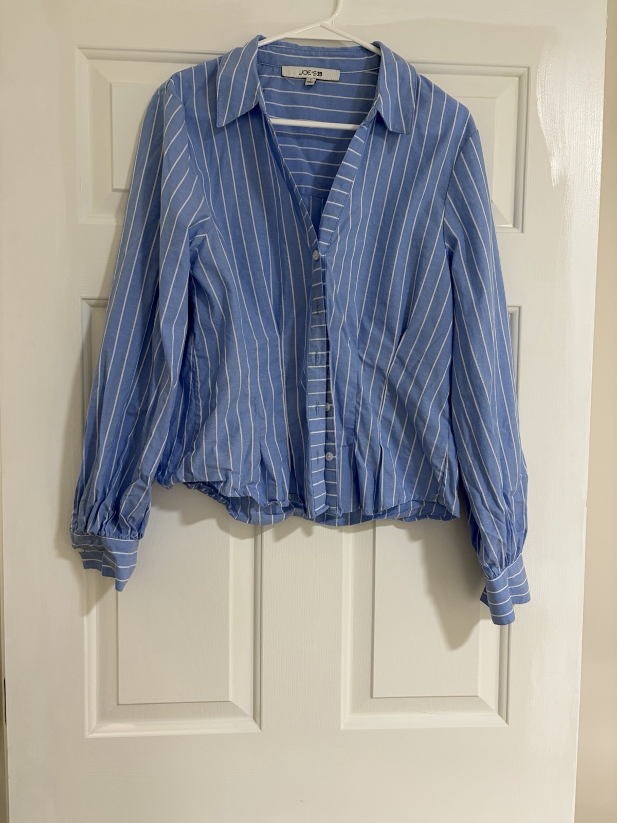 Joe’s Stripe Pleated Cotton Button-Up Shirt L