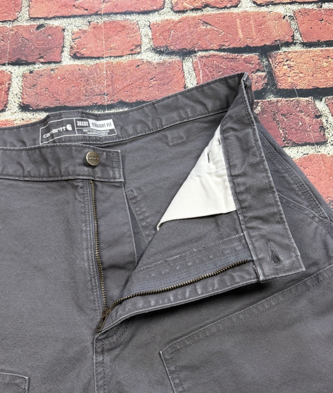 Carhartt Gray Double Knee Canvas Duck Pants 103340 GVL Mens 38×32 Straight Fit