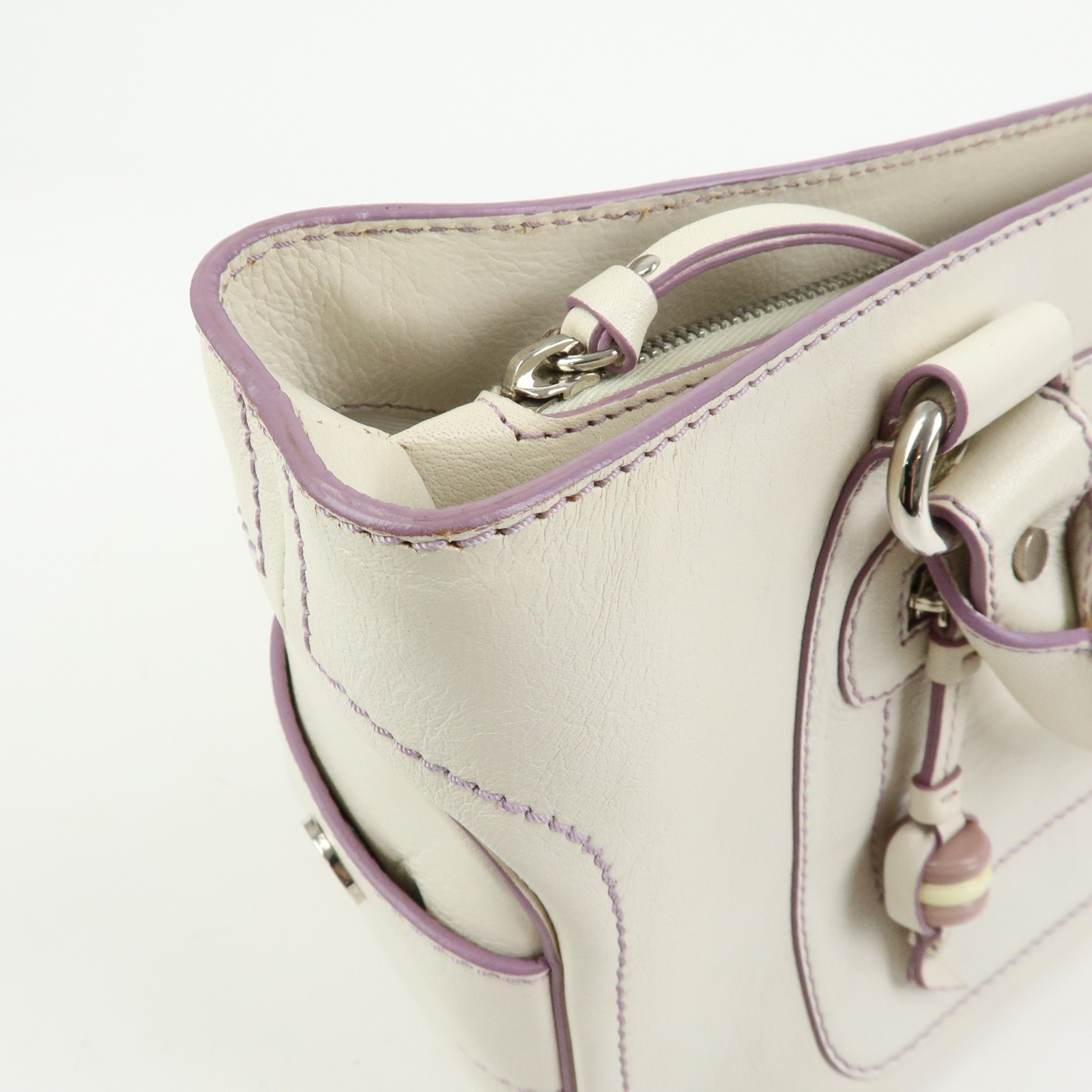 CELINE Macadam Leather Boogie Bag Hand Bag Tote Bag White Purple Auth Used F/S