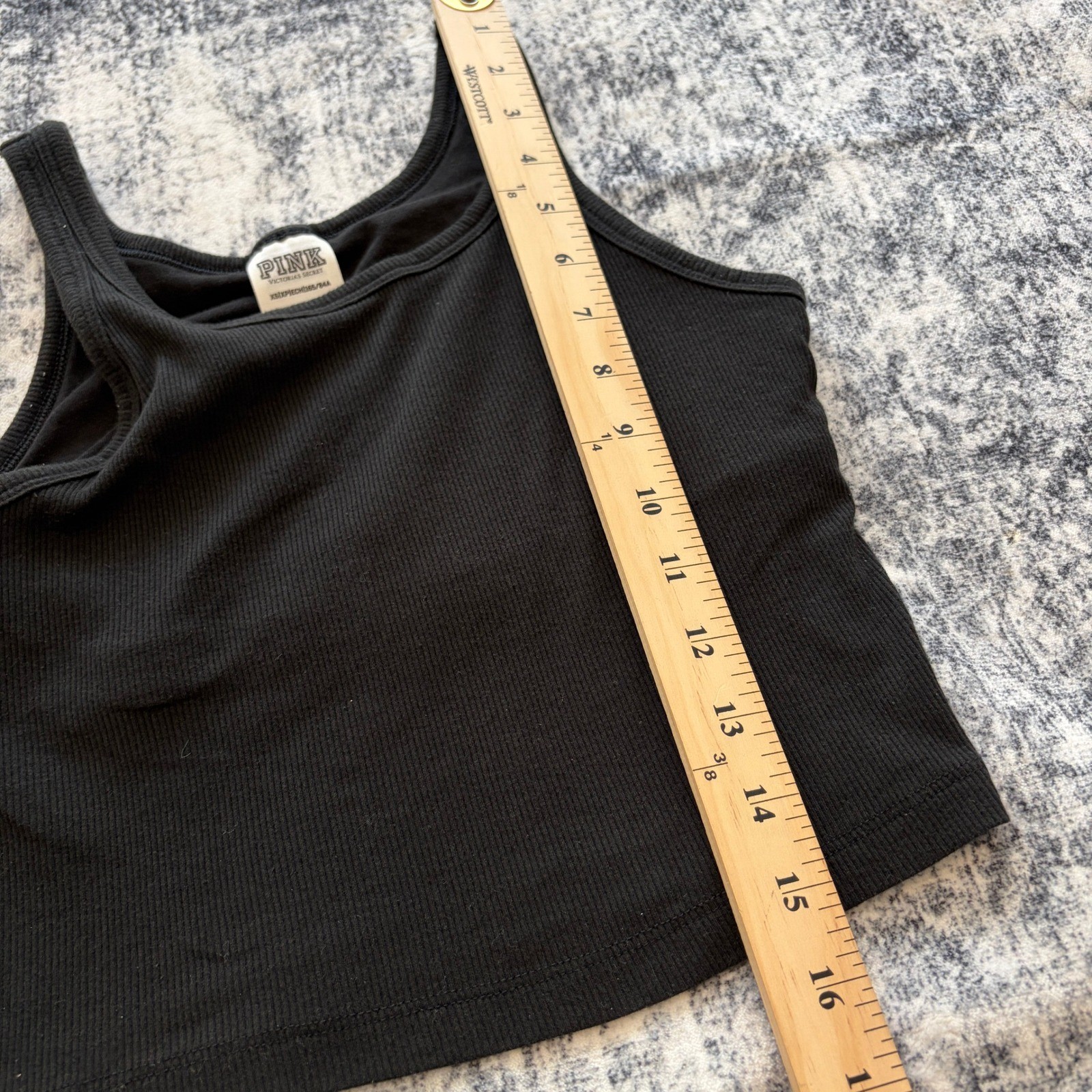 PINK Victoria’s Secret Ribbed Crop Tank Top Womens Size XS Black Scoop Neck