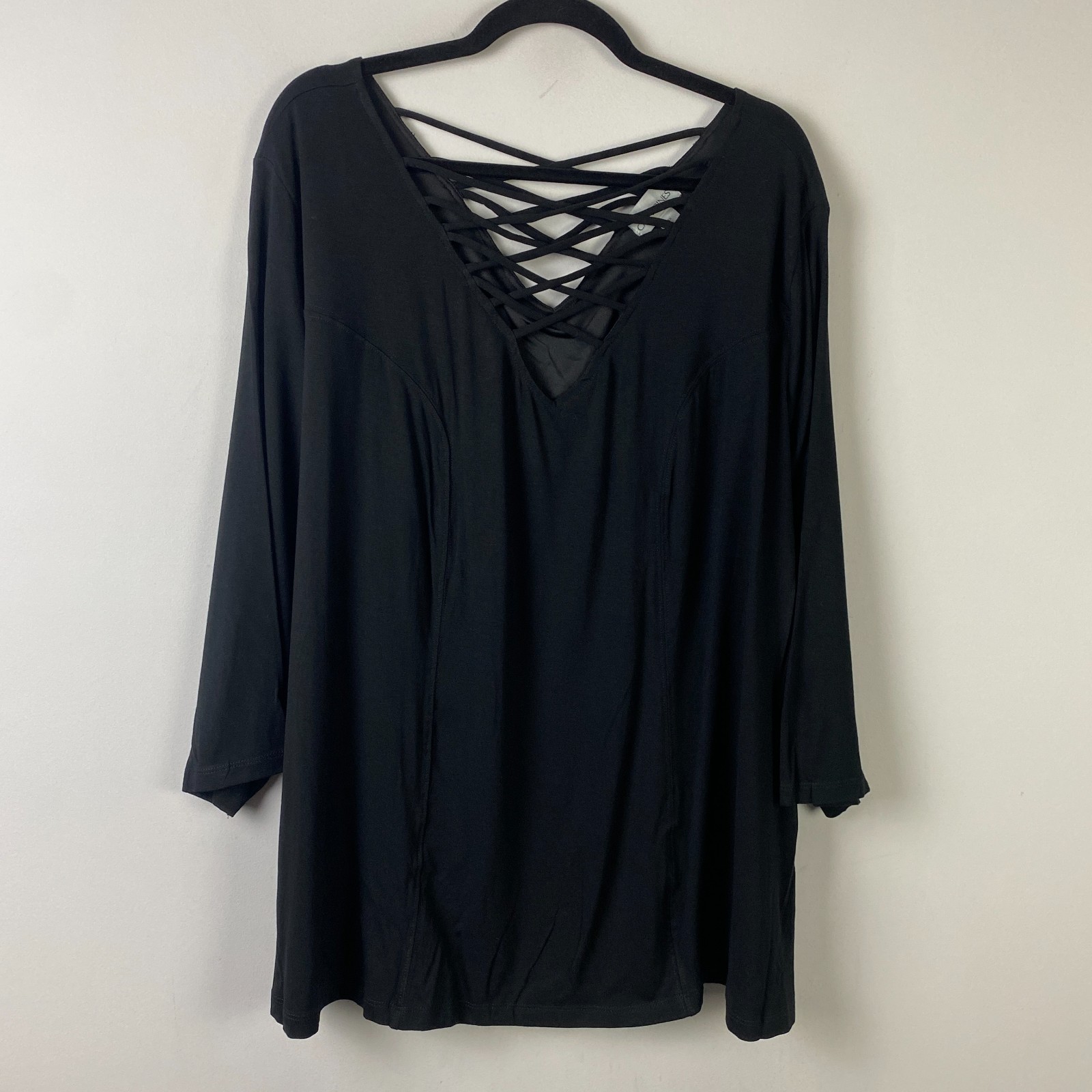 Catherines Strappy 3/4 Sleeves Blouse Size 4X Stretch Criss Cross Neckline