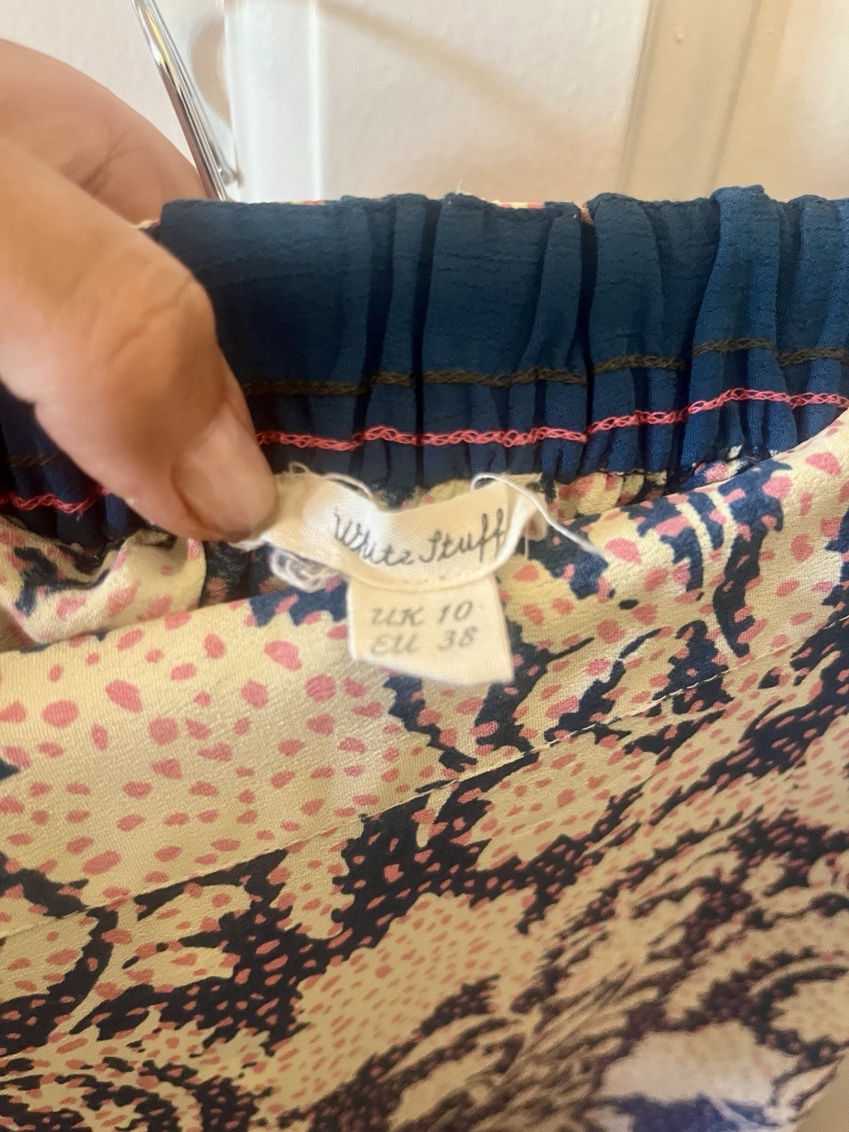 White Stuff Blue White Pink Paisley Floral Print Midi Skirt Frill Hem Size 10