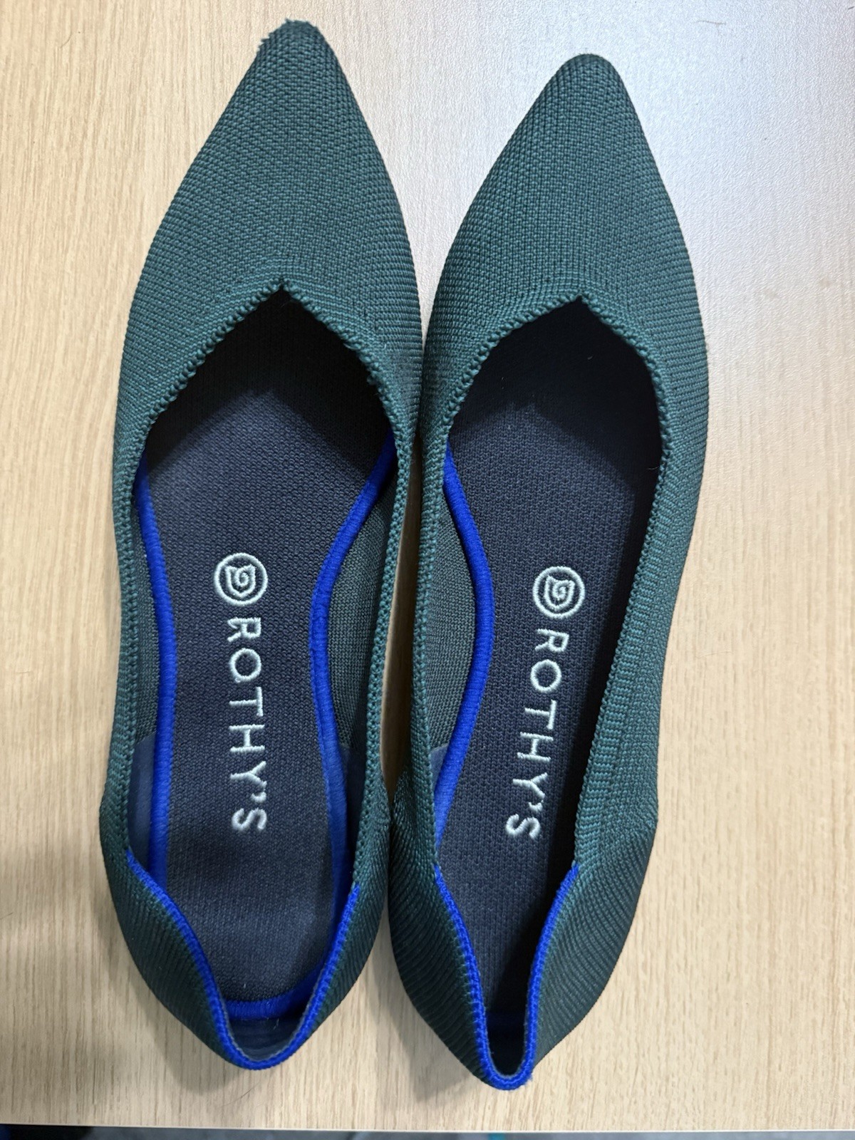 Rothy’s Women’s Pointed Toe Knit Slip-On Flats Comfort Green/Blue US 9.5