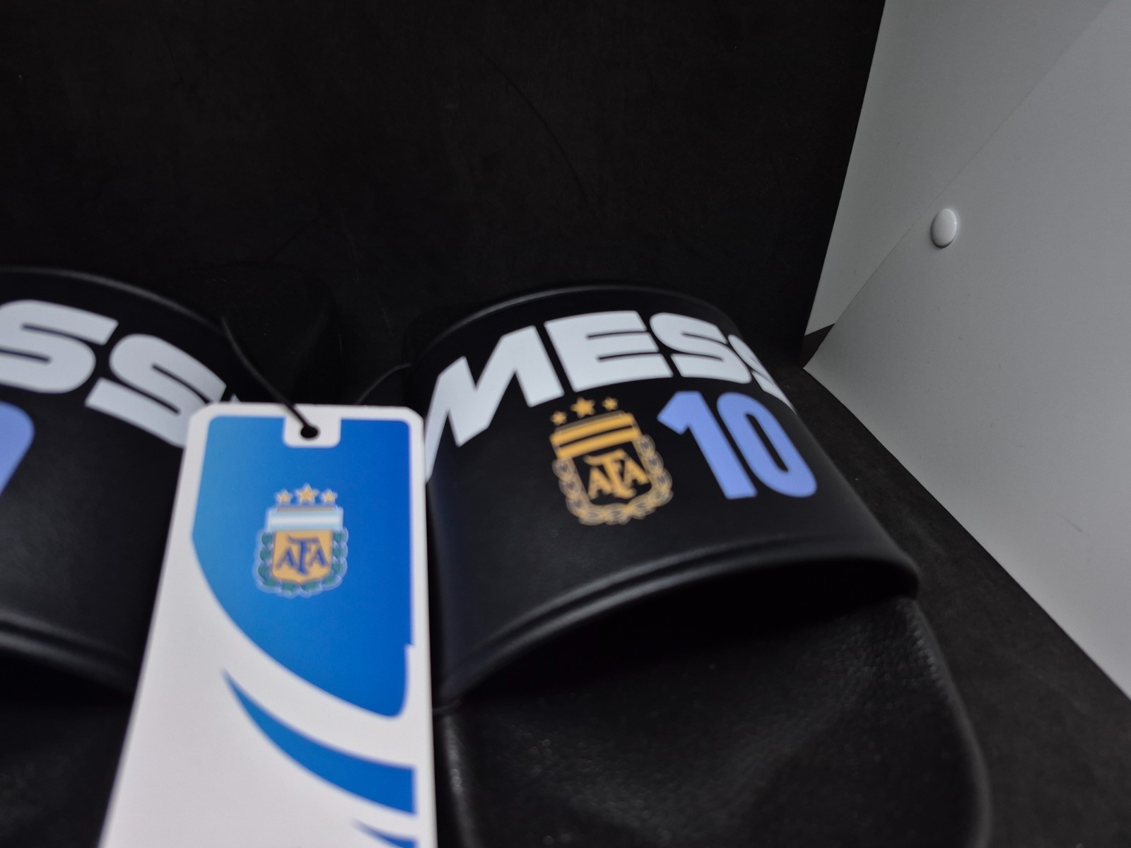 AFA Men’s Black Lionel Messi # 10 Logo Slide Sandals Slip-On Lightweight