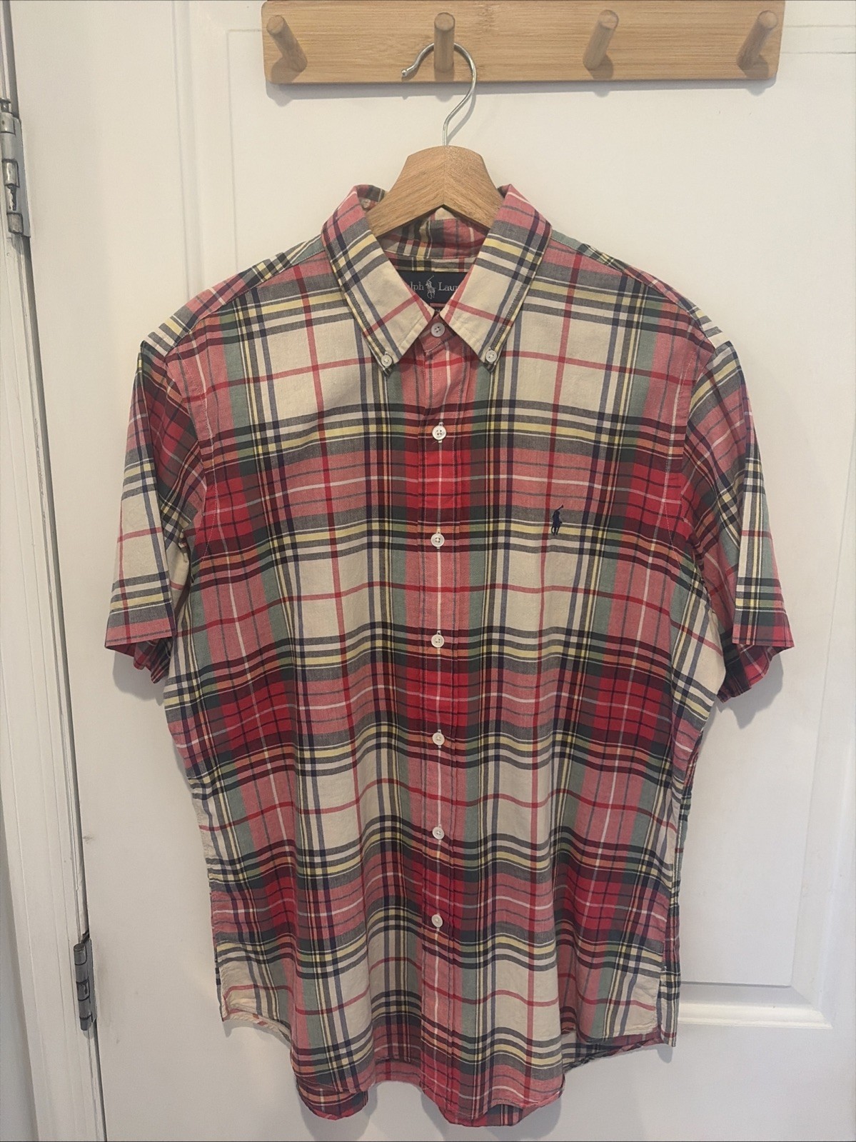 Polo Ralph Lauren Shirt Button Down Plaid Custom Fit Red Blue Mens Large