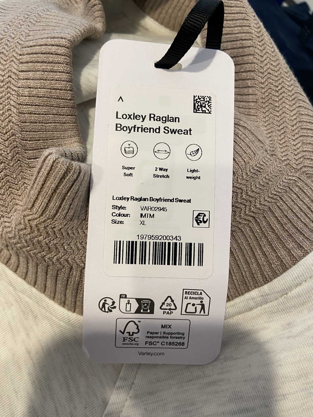 NWT Varley Doublesoft Loxley Raglan Boyfriend Sweatshirt Zip Cream Tan XL New