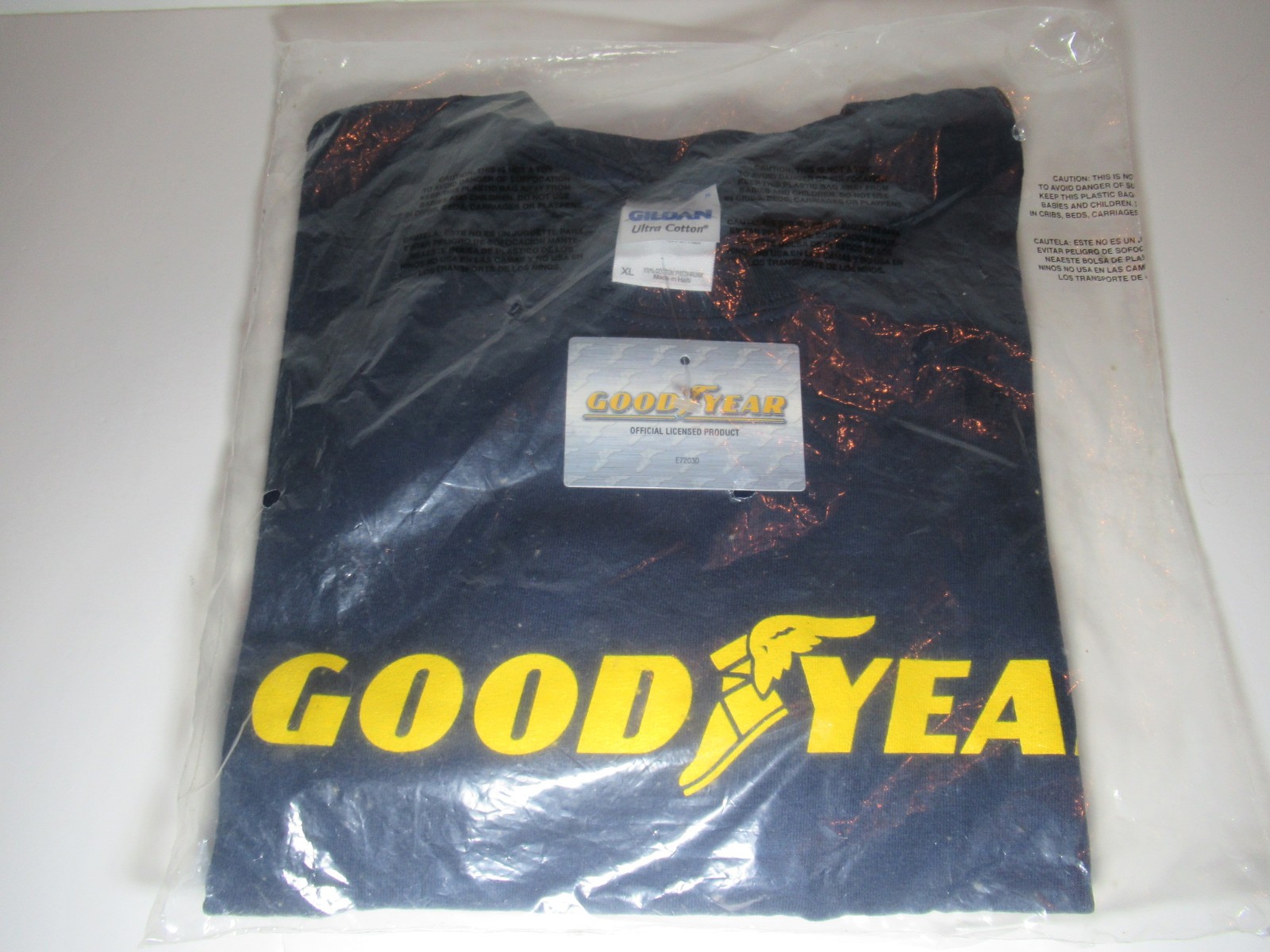 XL Vintage Goodyear Official New Navy T Shirt Yellow Winged Logo Gildan Cotton