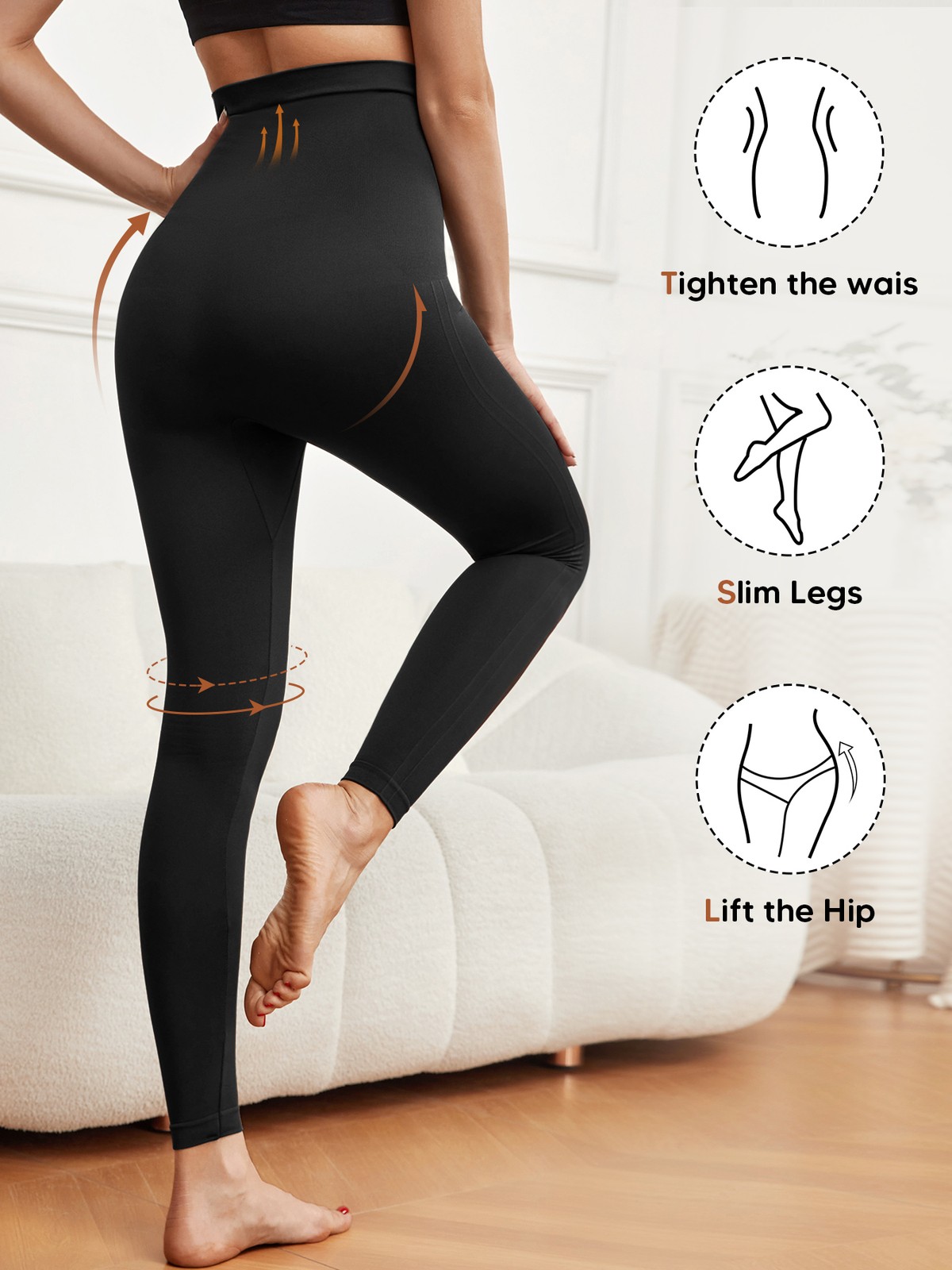 Anti Cellulite Compression Leggings Leg Shaper High Waist Black Pants Shapewear