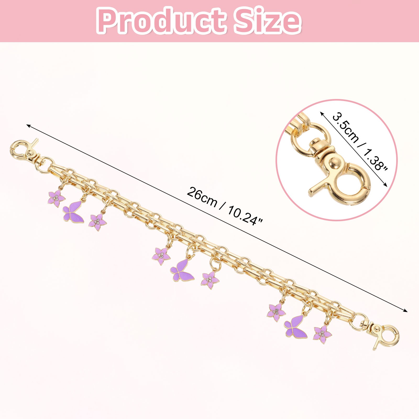 10″ Flowers Butterfly Pendant Handbag Chain Strap Purple
