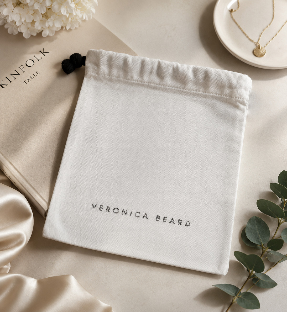 Veronica Beard White Dust Bag 12.6×10.6 in Drawstring Storage Pouch Authentic