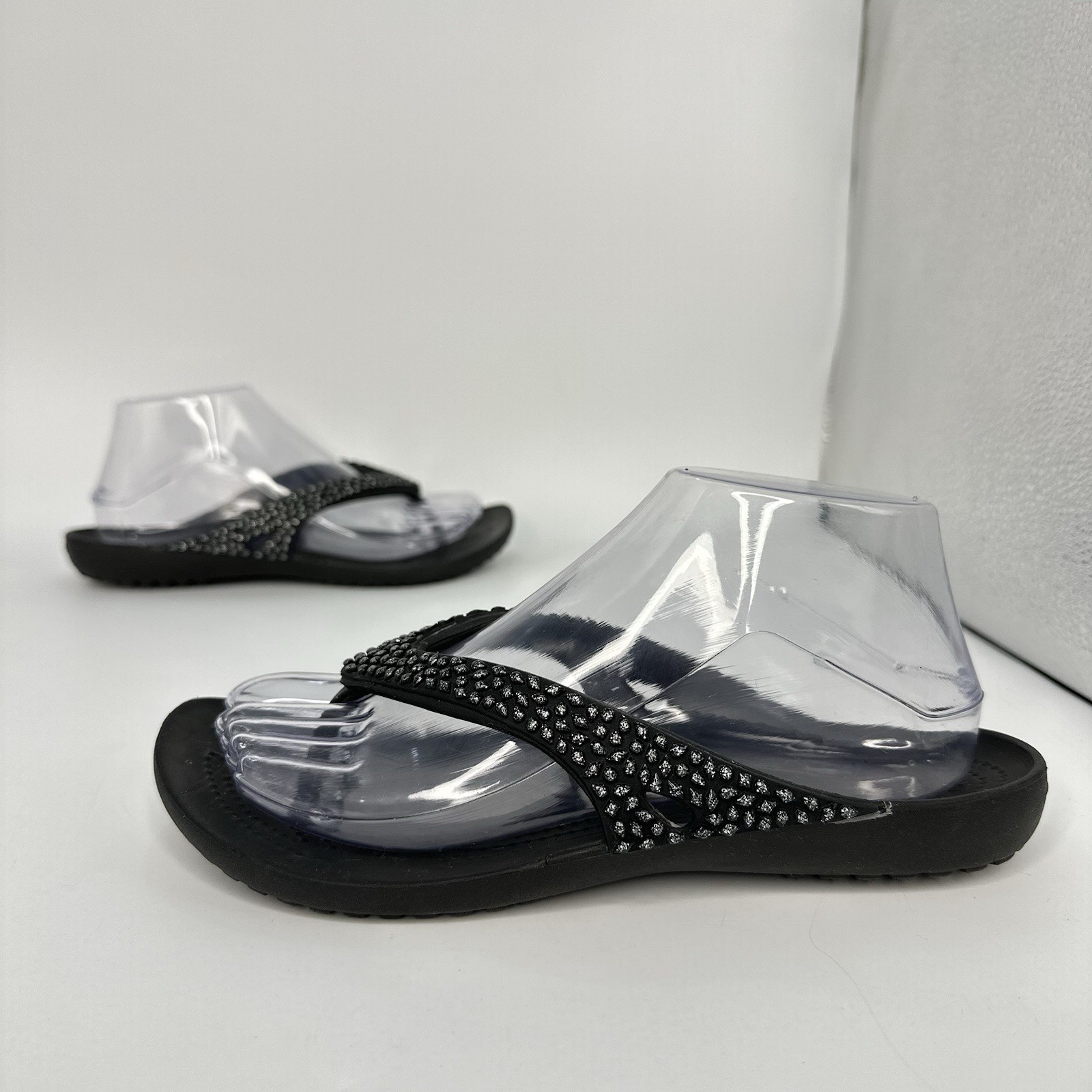 Crocs-Kadee II Embellished Size 8 Women Sandal Flip Flop Thong Black 205741