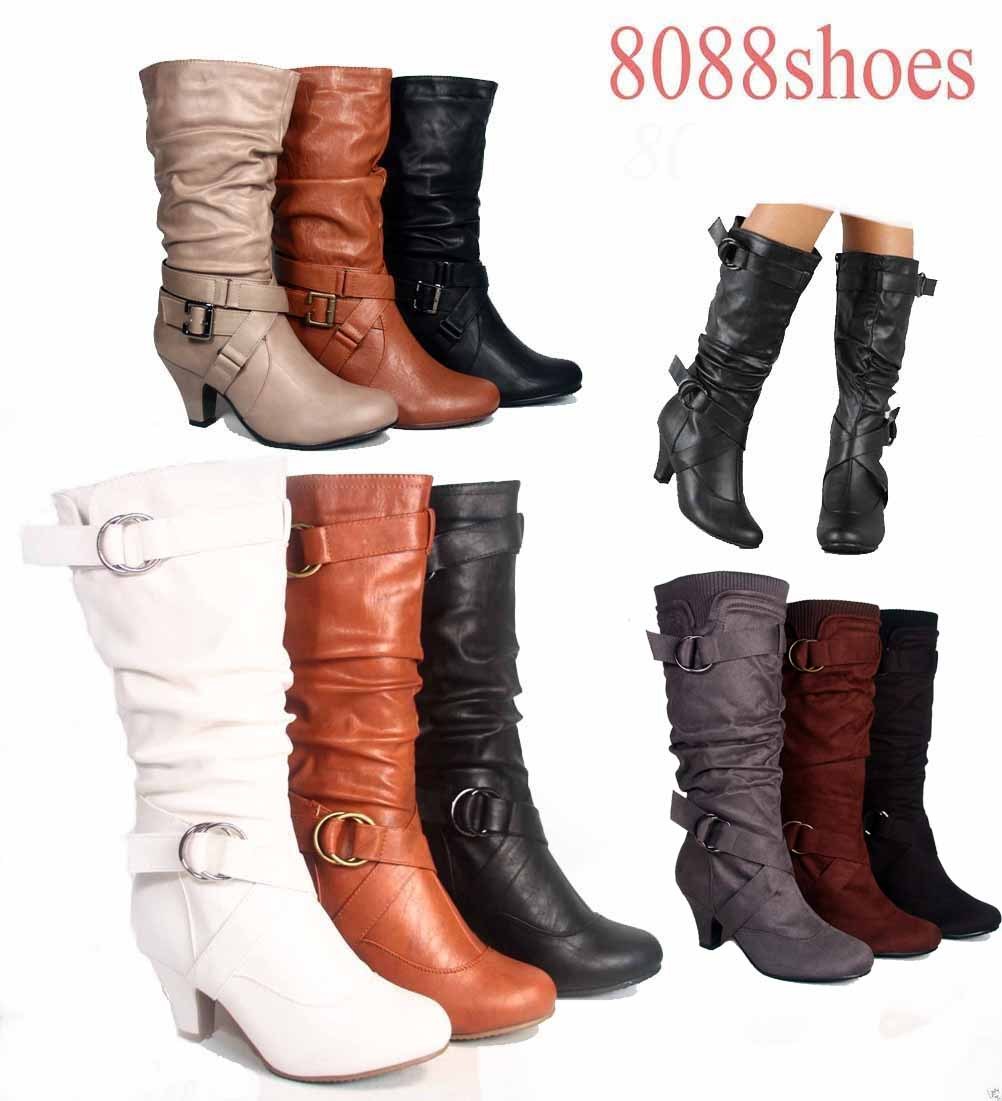 Fashion Low Heel Mid Knee Calf Zipper Dress Boots Women’s Shoes Size 5 – 10 NEW
