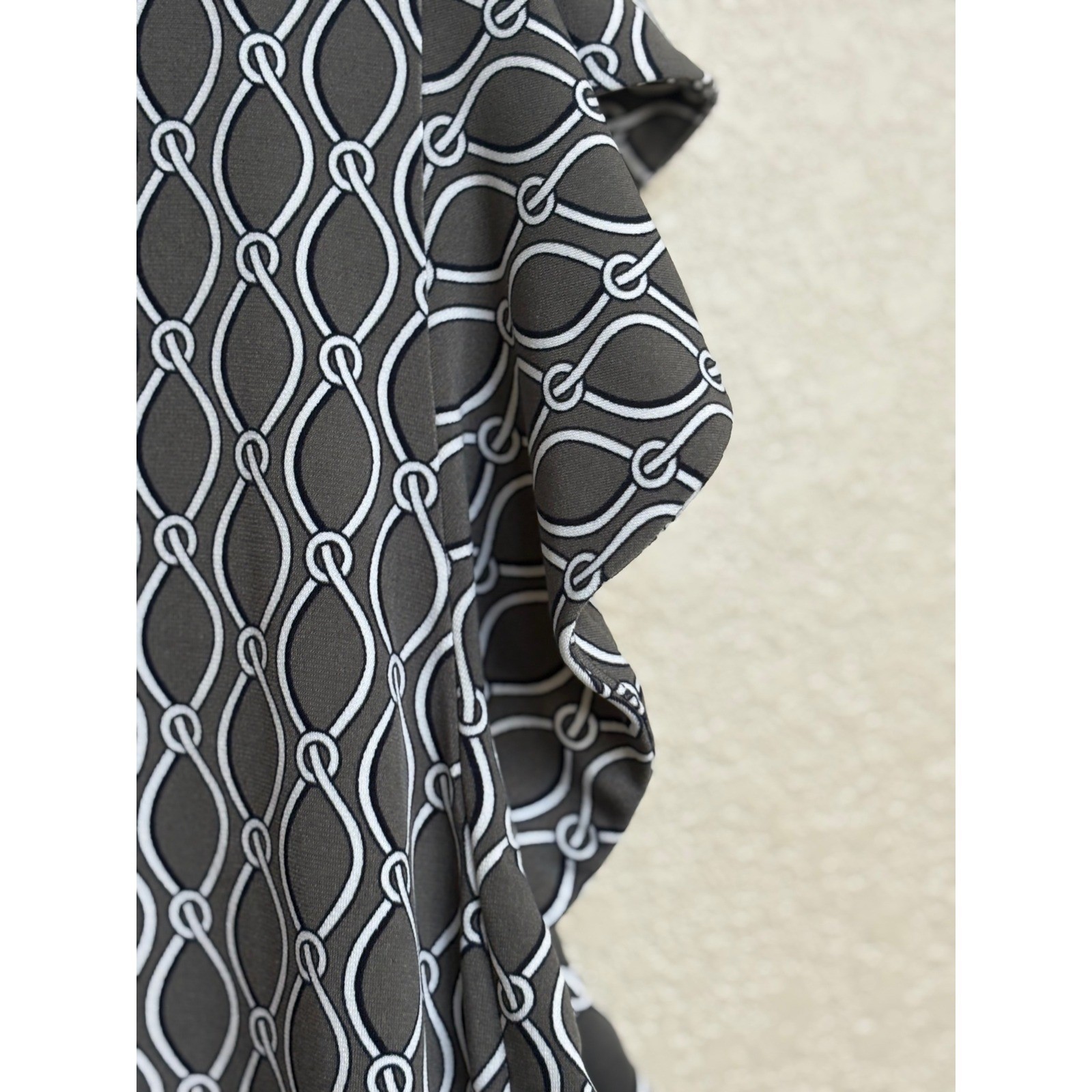 Ann Taylor Factory Gray White Geometric Link Print Flutter Sleeve Midi Dress XL
