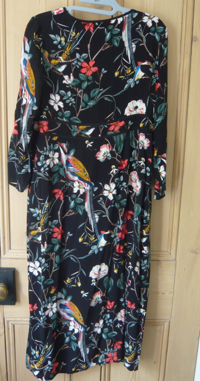 Warehouse Black Floral Check Midi Boho Dress Size 12 Lightweight Fabric