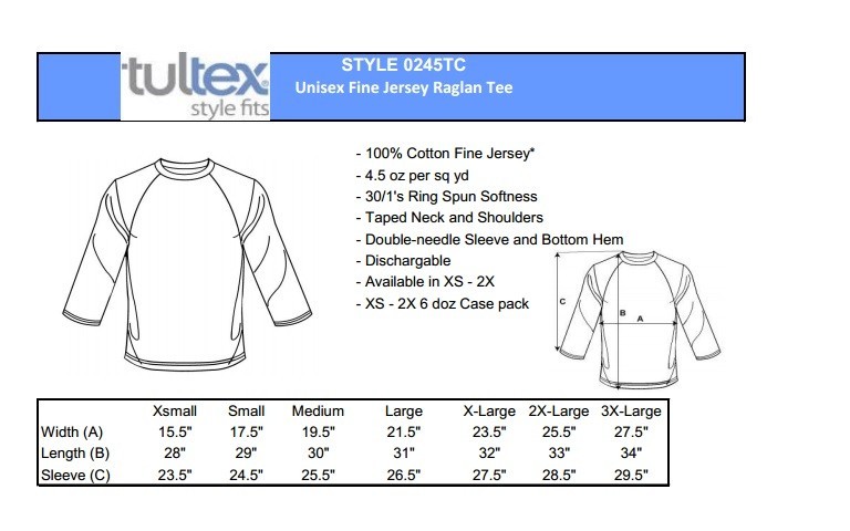 Tultex 3/4 sleeve Baseball T-shirt plain Raglan Jersey Mens Sports tee