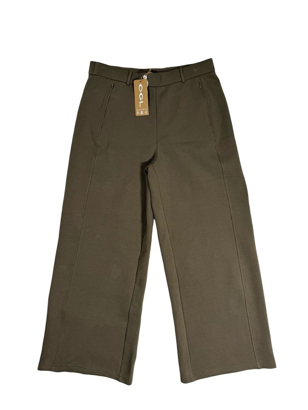 OGL Wide Leg Pants Sz Large Olive Green High Rise Lounge Minimalist Stretch NWT