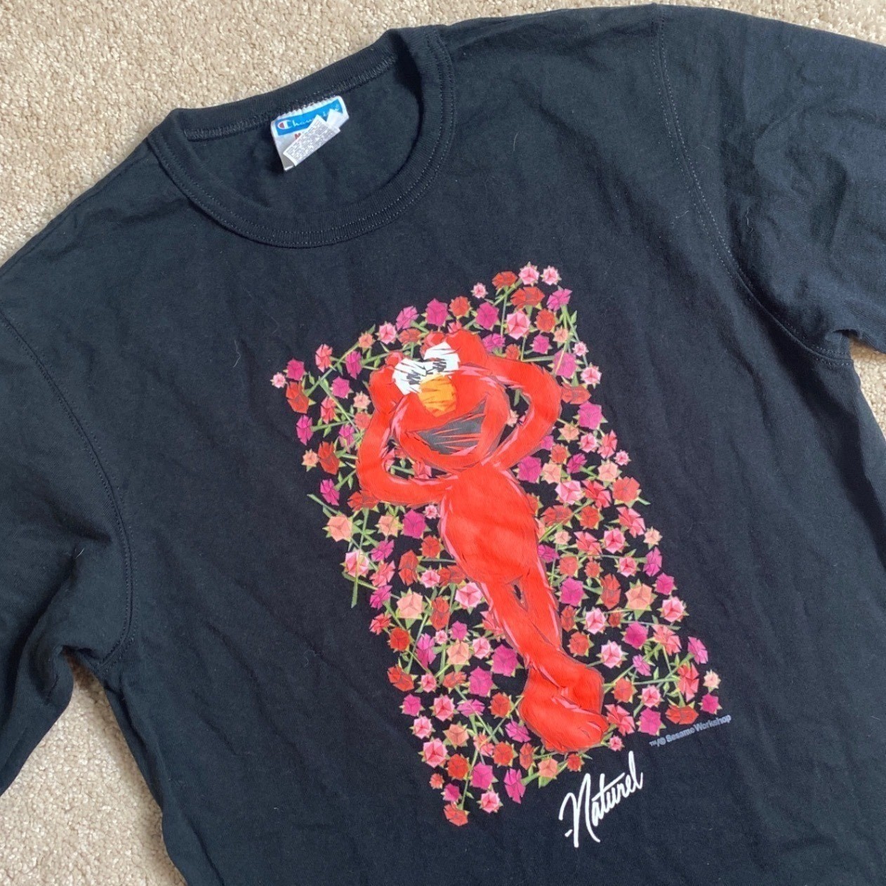 Champion Naturel Elmo Sesame Street Graphic T-Shirt Mens Medium Black Cotton
