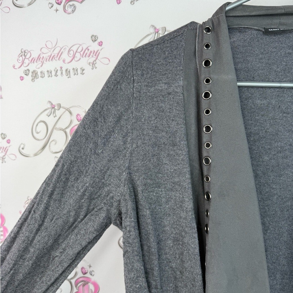 Gerry Weber sweater open front waterfall Charcoal Cardigan with Eyelet Accents