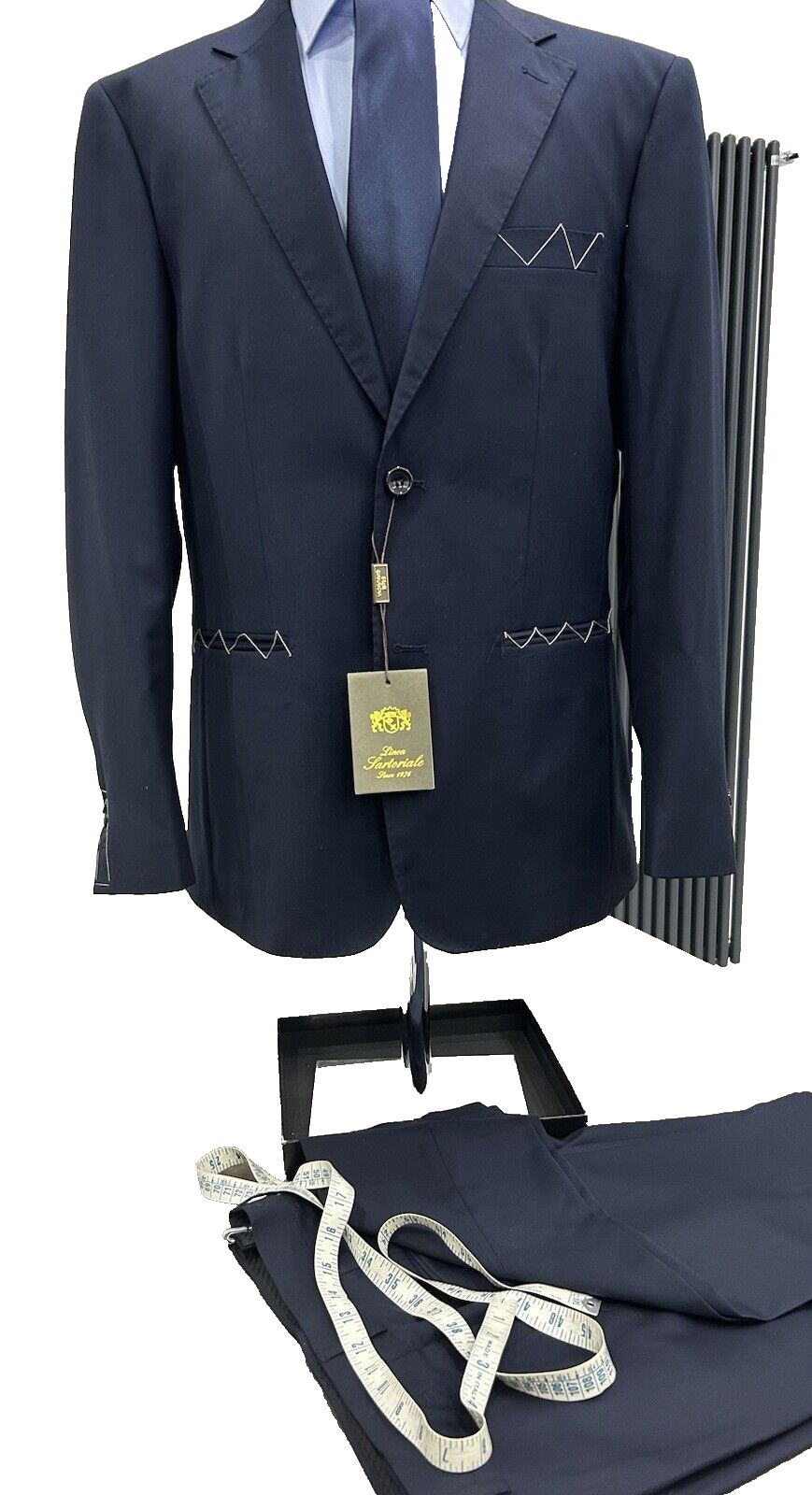Men’s Tailored Suit Made In Italy Blue Tasmania Wool 46 48 50 52 54 56 58 60