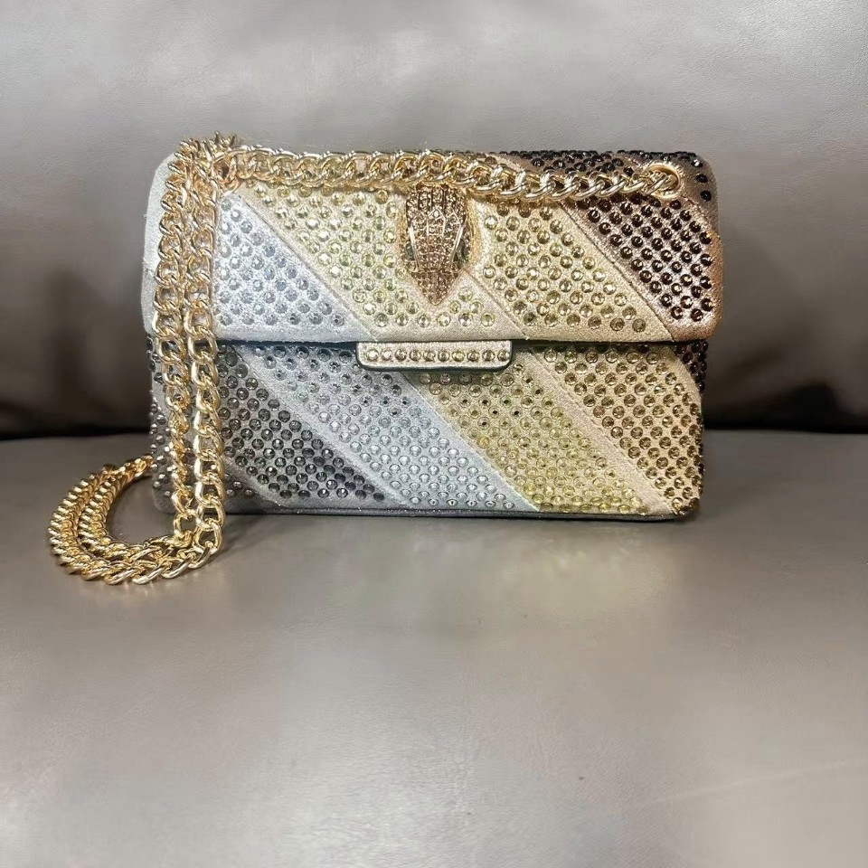 Kurt Geiger London Ombre Crystal Crossbody Bag Gold Eagle Chain 21×8×15 cm