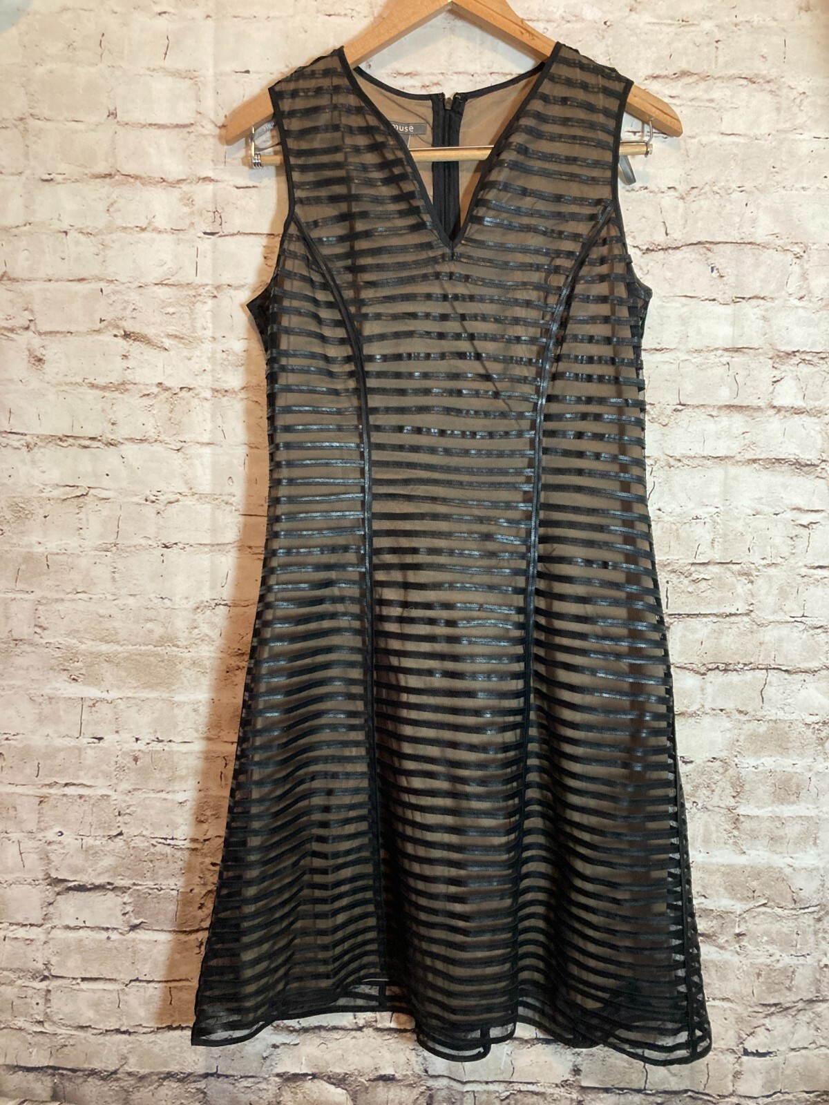 Muse Dress Womens 6 Black Faux Leather Mesh Striped Whimsigoth Grunge Steampunk
