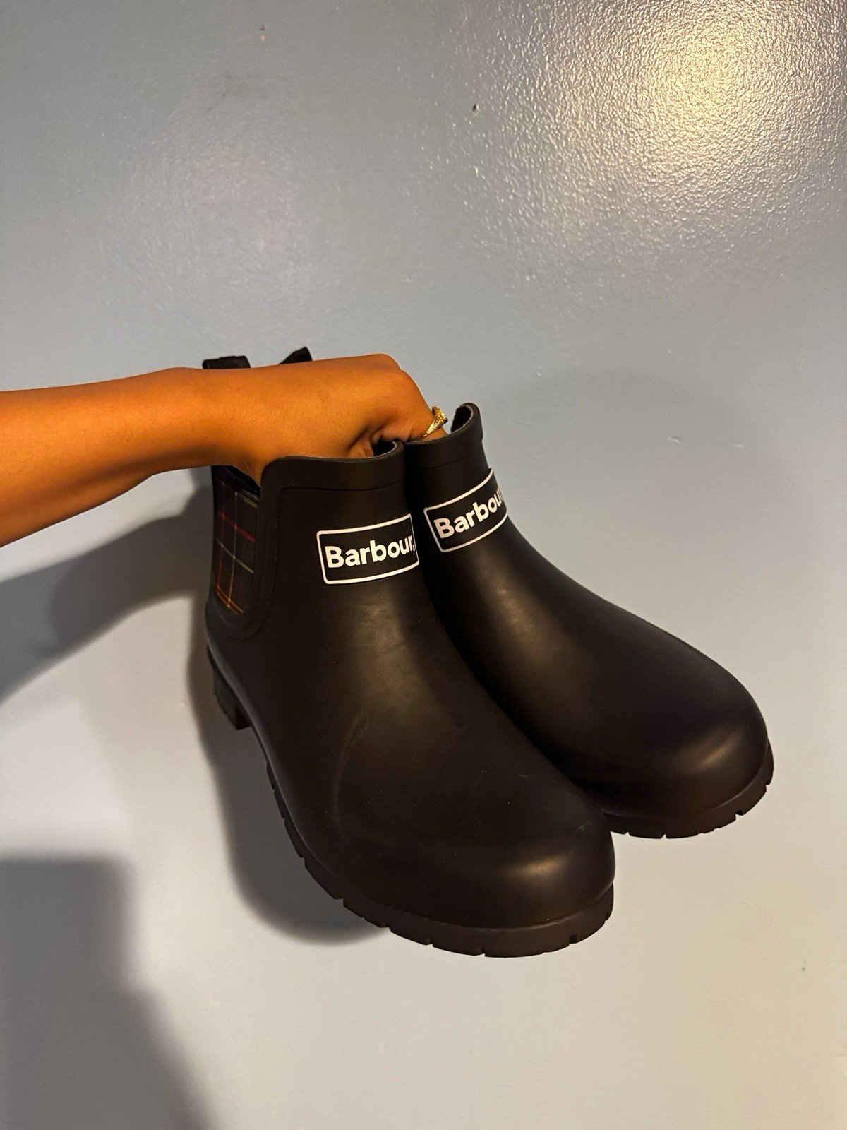 Barbour Kingham Black Rubber Chelsea Ankle Boots Round Toe Pull On 6 New Def