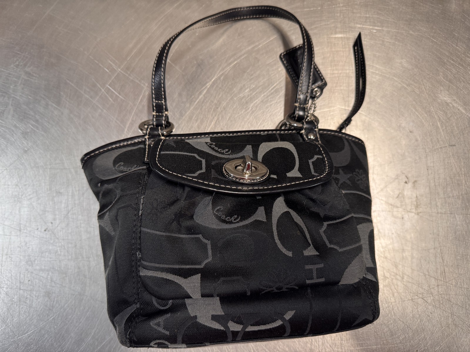 Coach 14949 Mini Leah Black Signature C TurnLock Satchel Crossbody Bag Purse