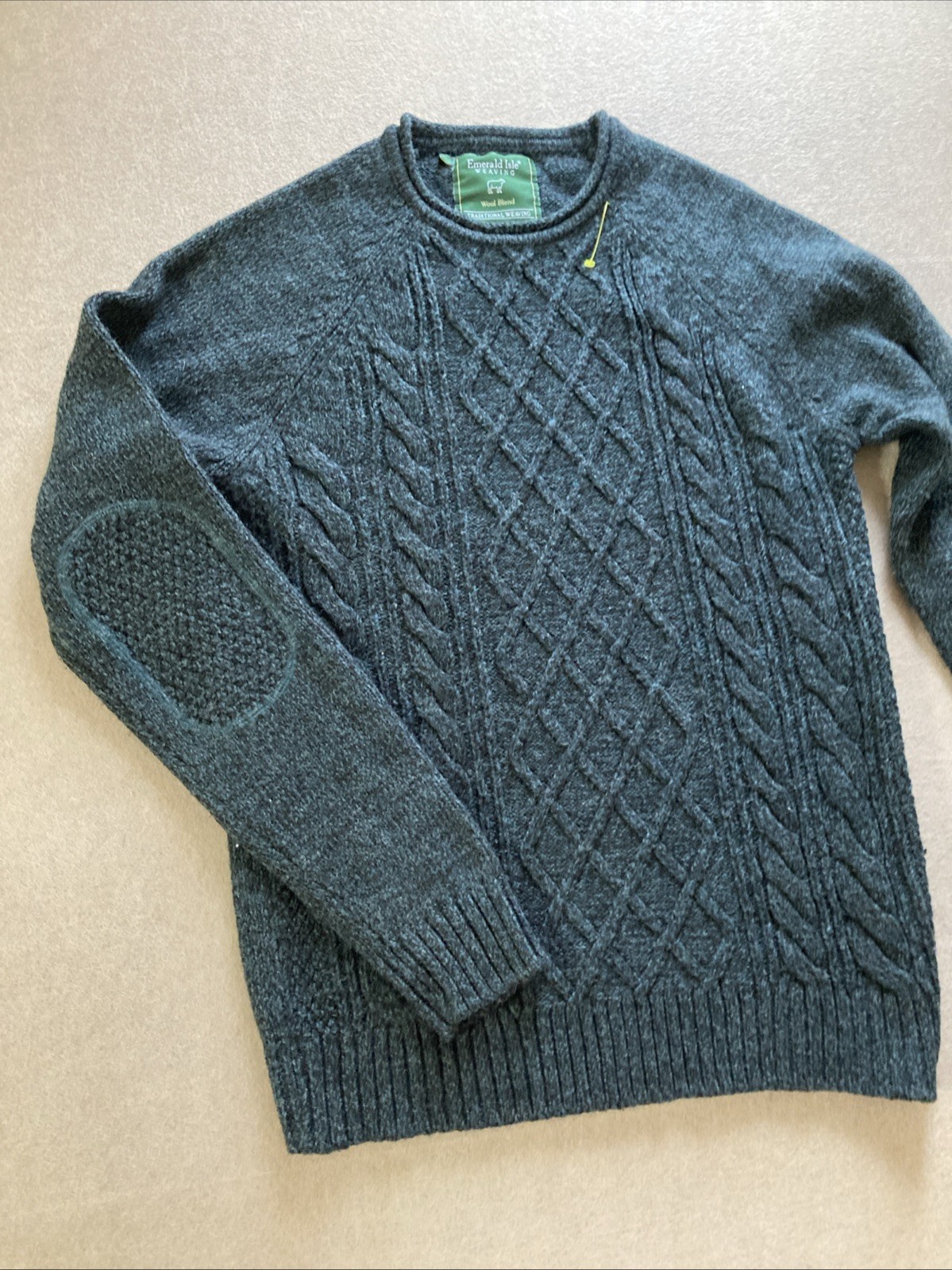 Emerald Isle Dingle Wool Blend Sweater Mens Sz S Blue Cable knit Fishermen