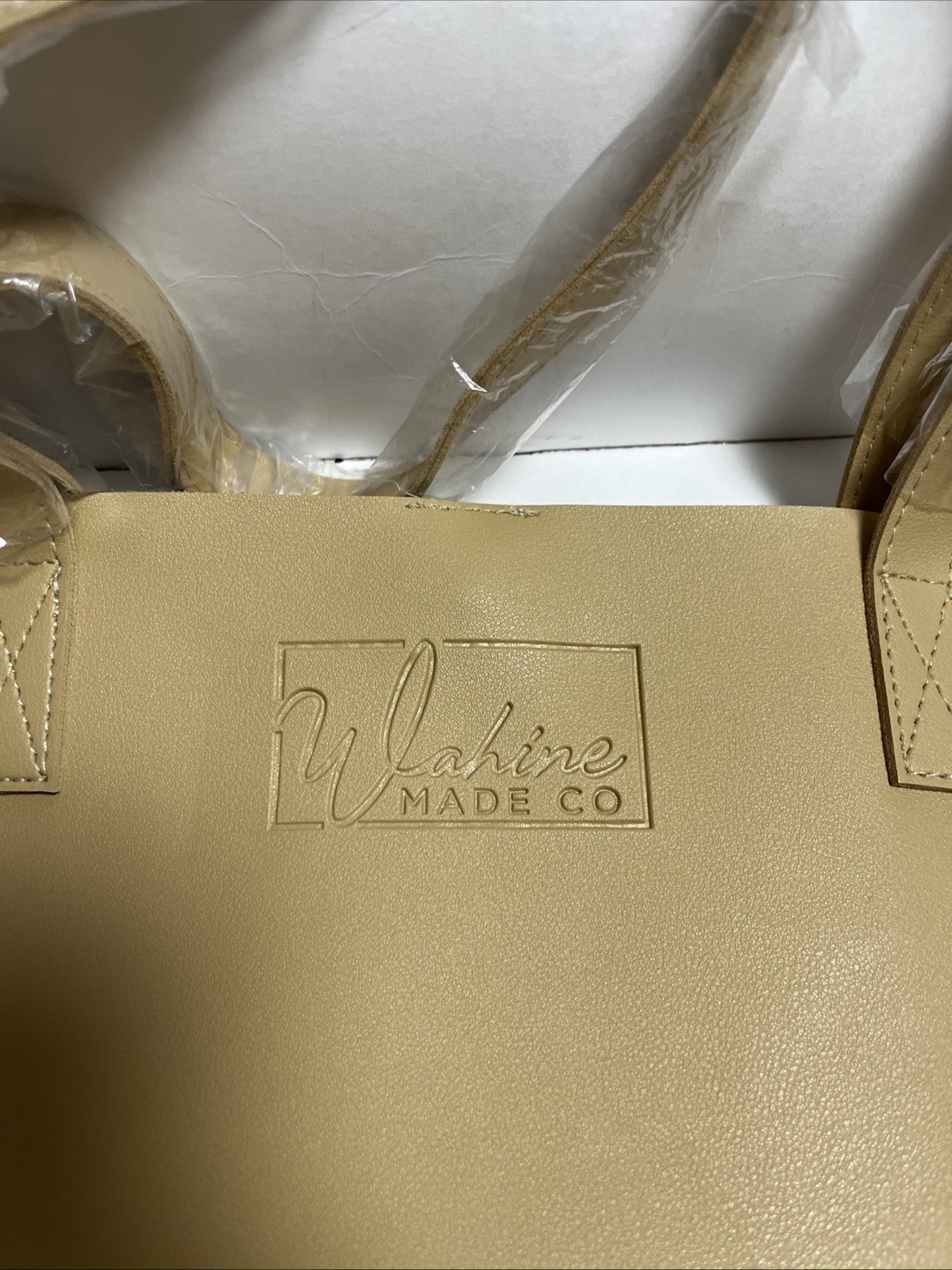 Wahine Made Co 100% Vegan Leather Tan Shoulder Bag 14×16 In