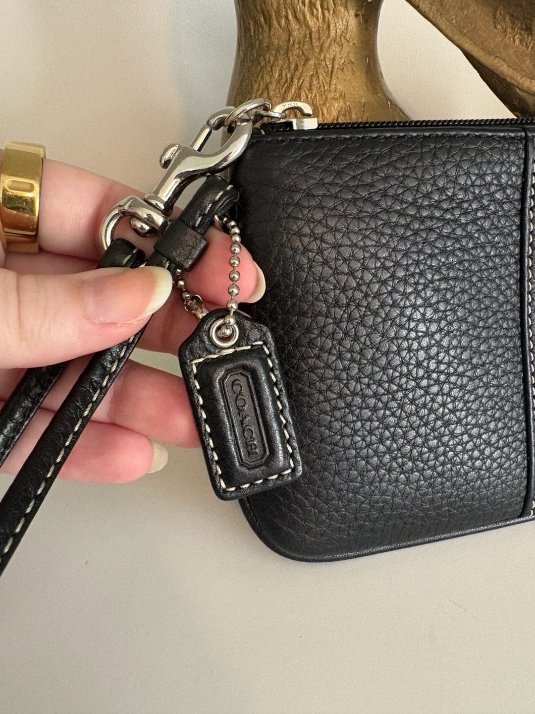 Coach Black Pebbled Leather Small Wristlet Bag