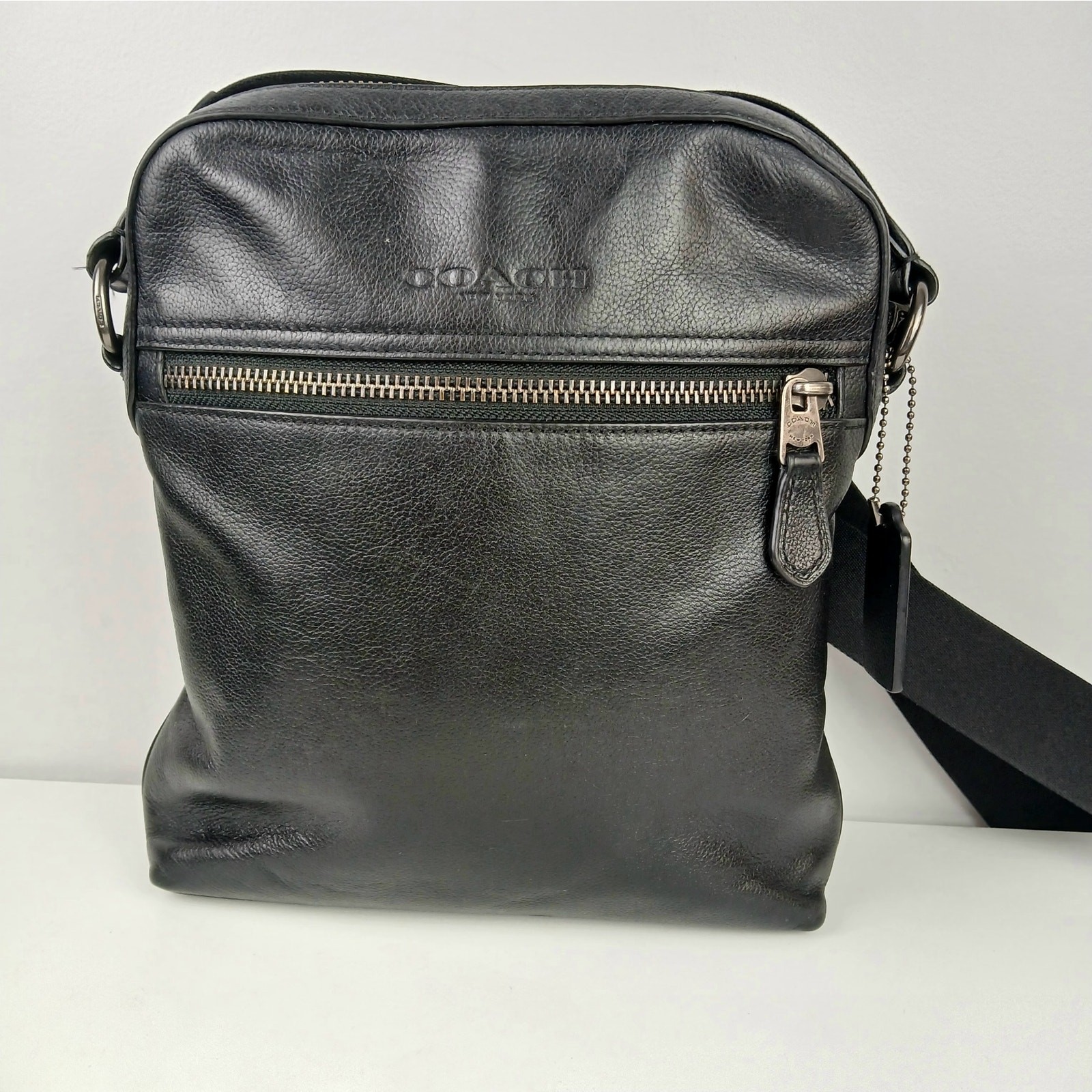 Coach Men’s Houston Flight Bag Crossbody Bag In Pebbled Black Leather