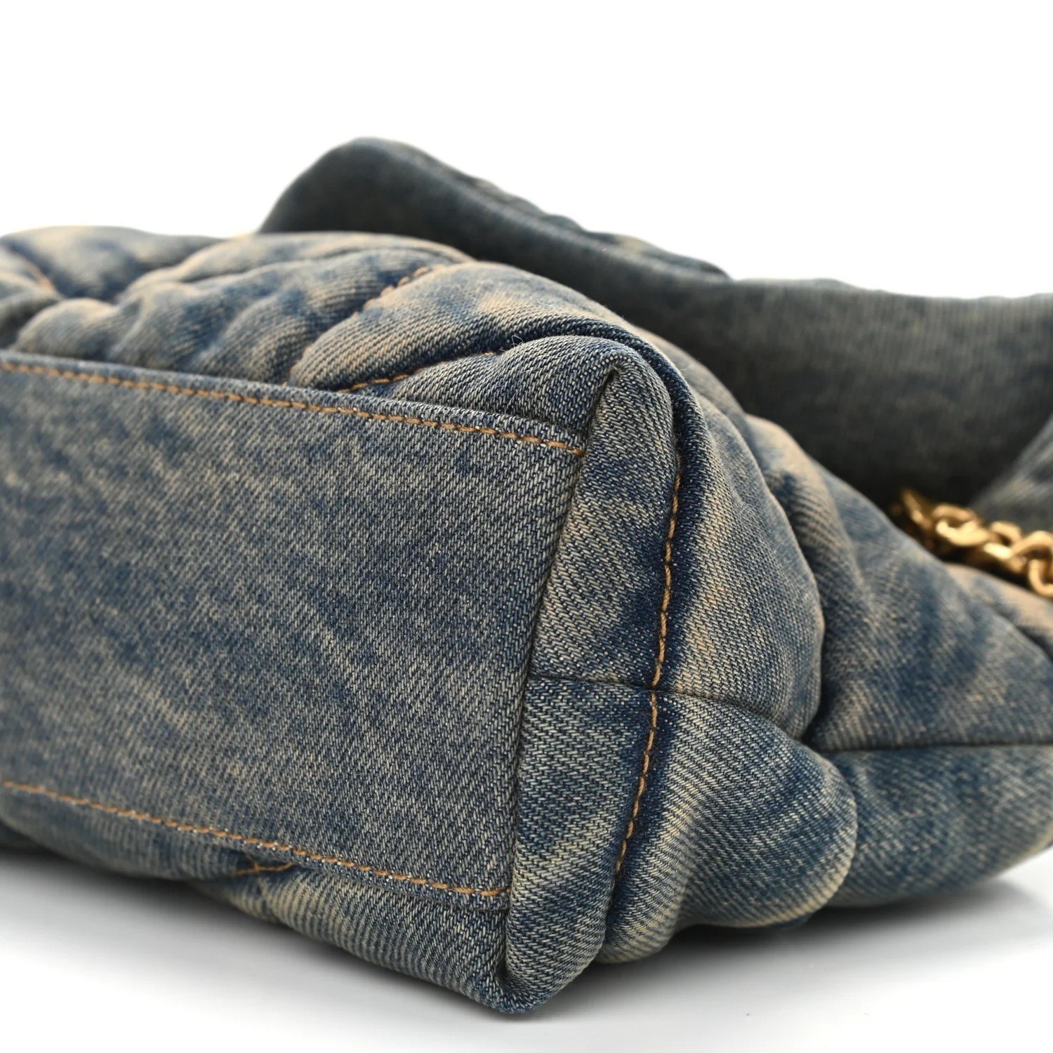 Saint Laurent Denim Quilted Toy Loulou Puffer Monogram Chain Satchel Blue Black
