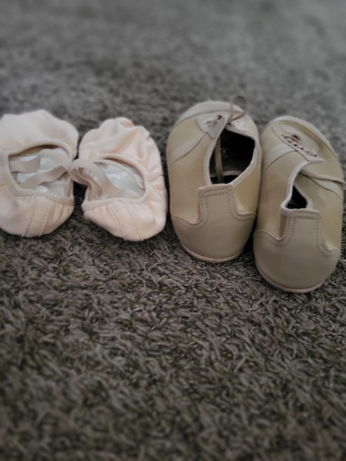 Dance Shoes Ballet Slippers And Cougars. Pink Ballet Sz 10.5W. Tan Baton Sz 26