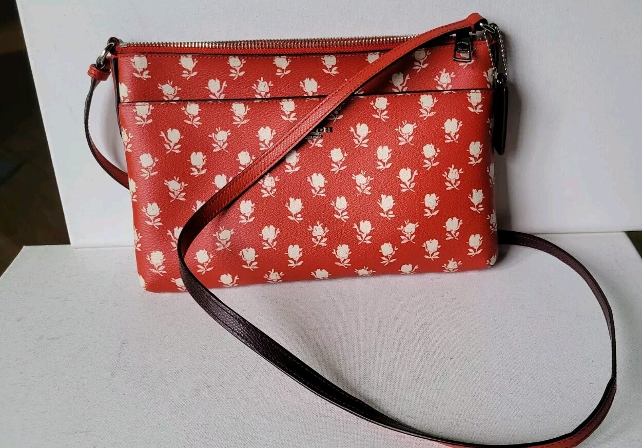 Coach East West Floral Series Badlands Red White Cross Body Messenger Bag F38159