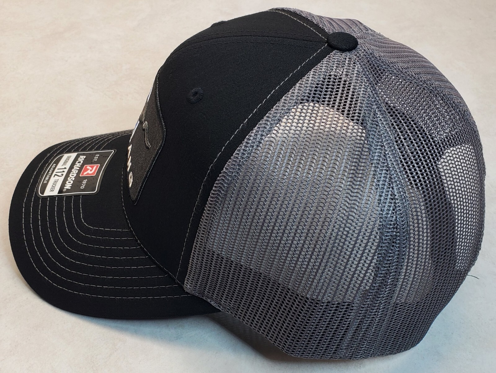 Mustang Embroidered Patch on Richardson 112 Trucker Hat Black/Charcoal
