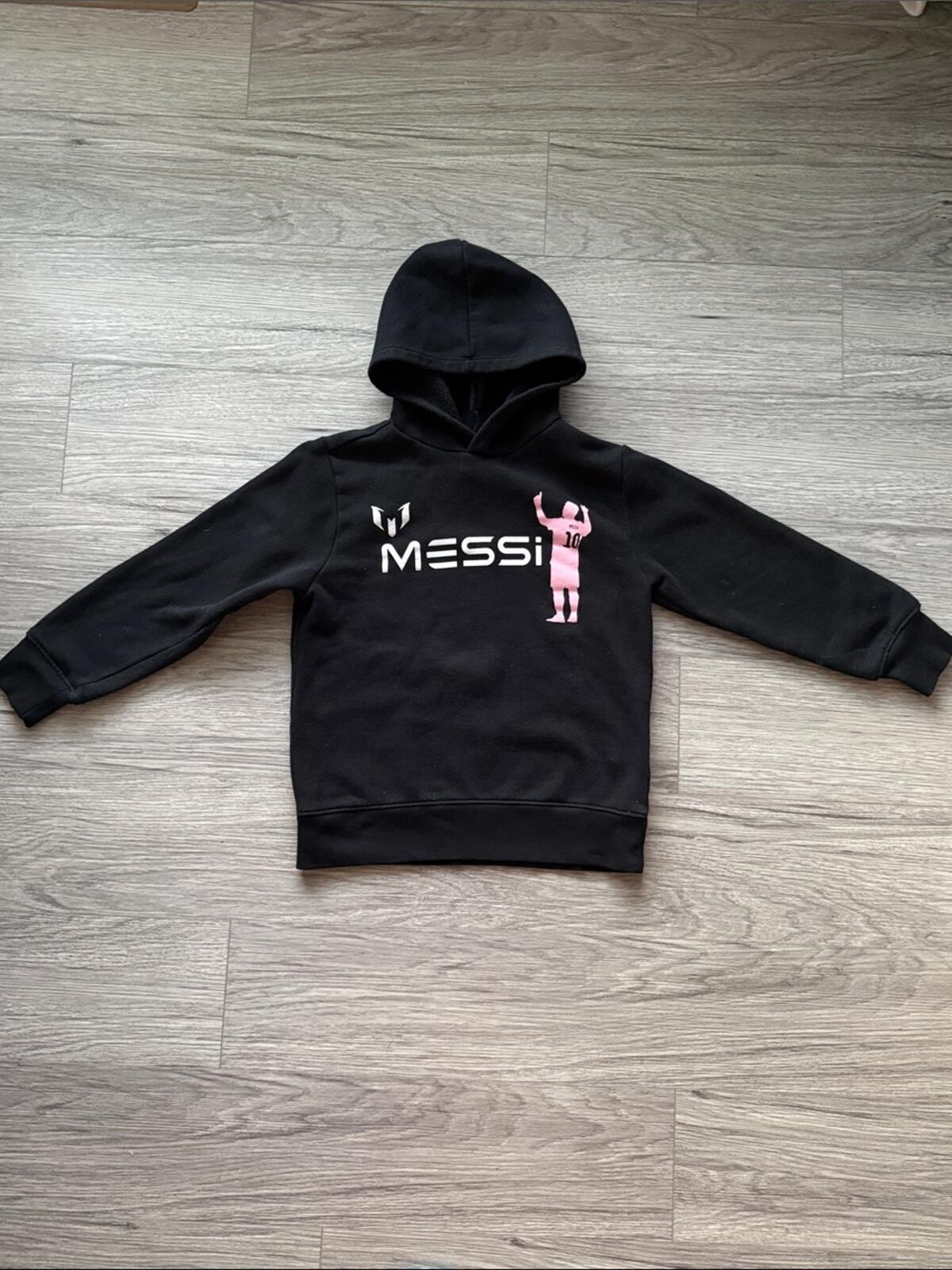 Kids’ Black Messi Hoodie with Pink Graphic Size M