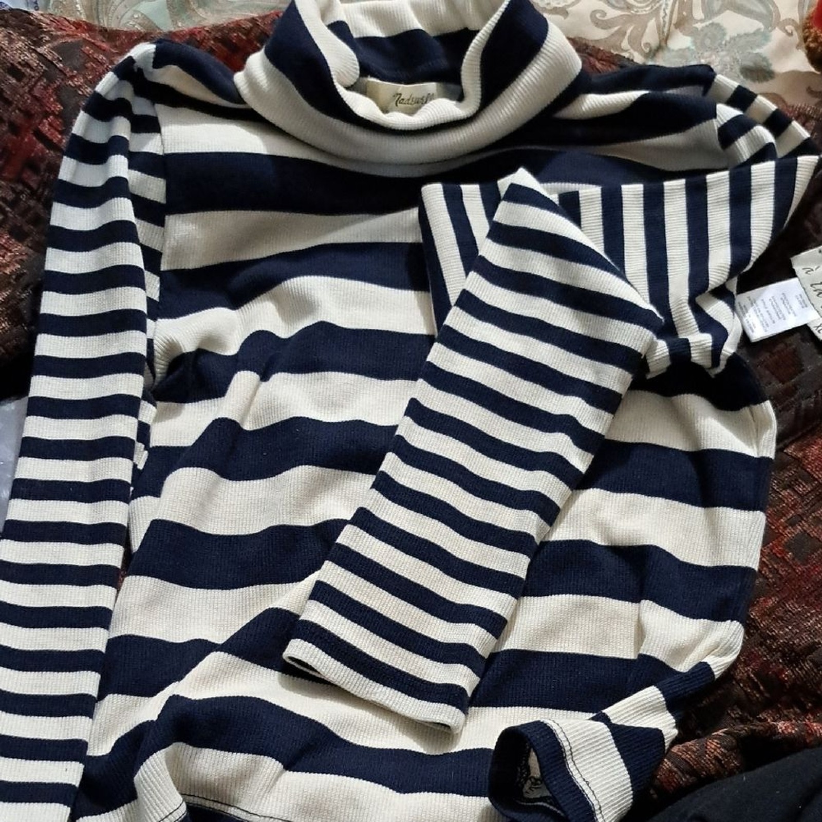 Striped Navy and White Turtleneck Sweater Top