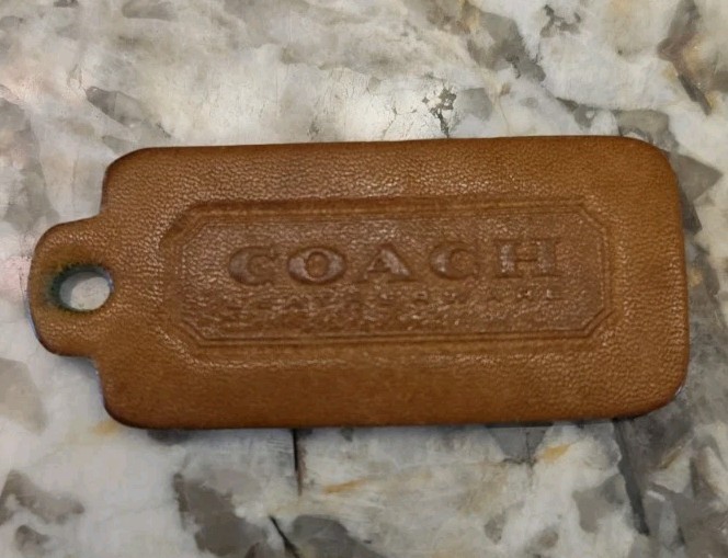 Vintage Coach Hang Tag Fob 2.25″ x 1″ British Tan Leather 1 Sided ’80’s USA
