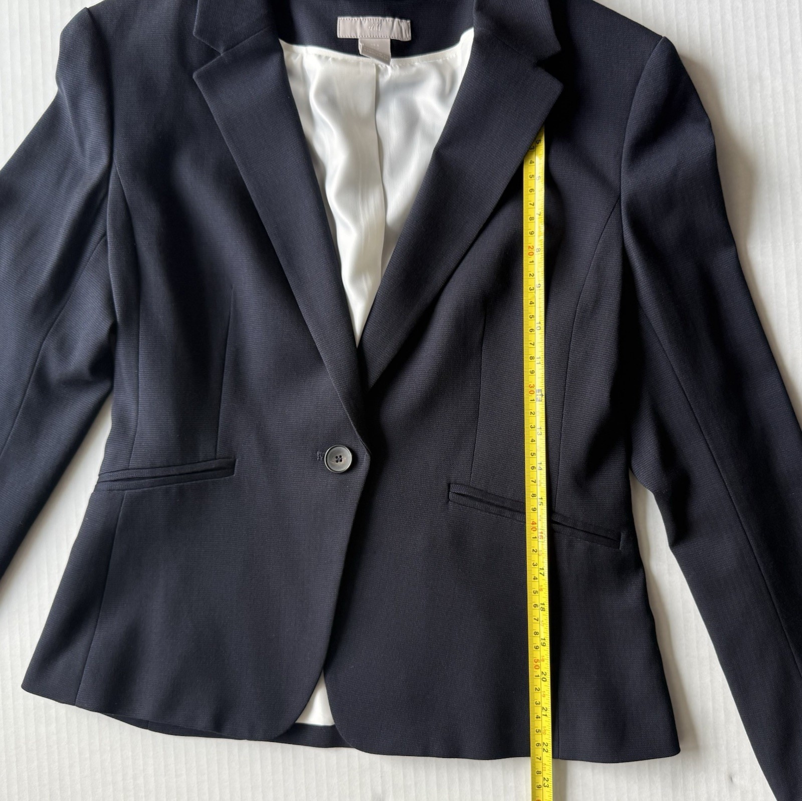 H&M Navy Solid One-Button Blazer Notched Lapel Lined Pockets Size S