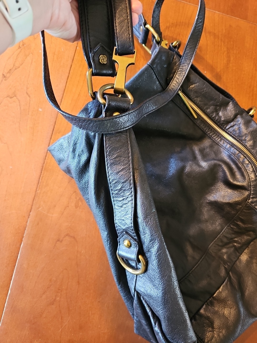 Elliot Lucca Iara City Black 100% Leather Hobo Hand bag Pocketbook Purse