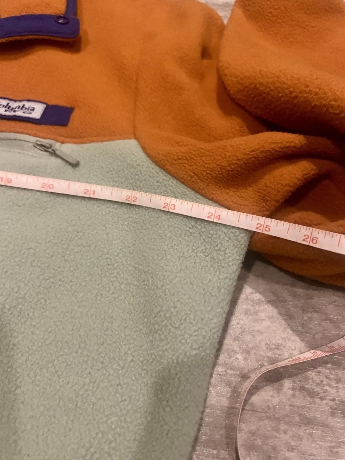 Columbia Colorblock Two-Tone Green & Orange Snap-Front Fleece Pullover large