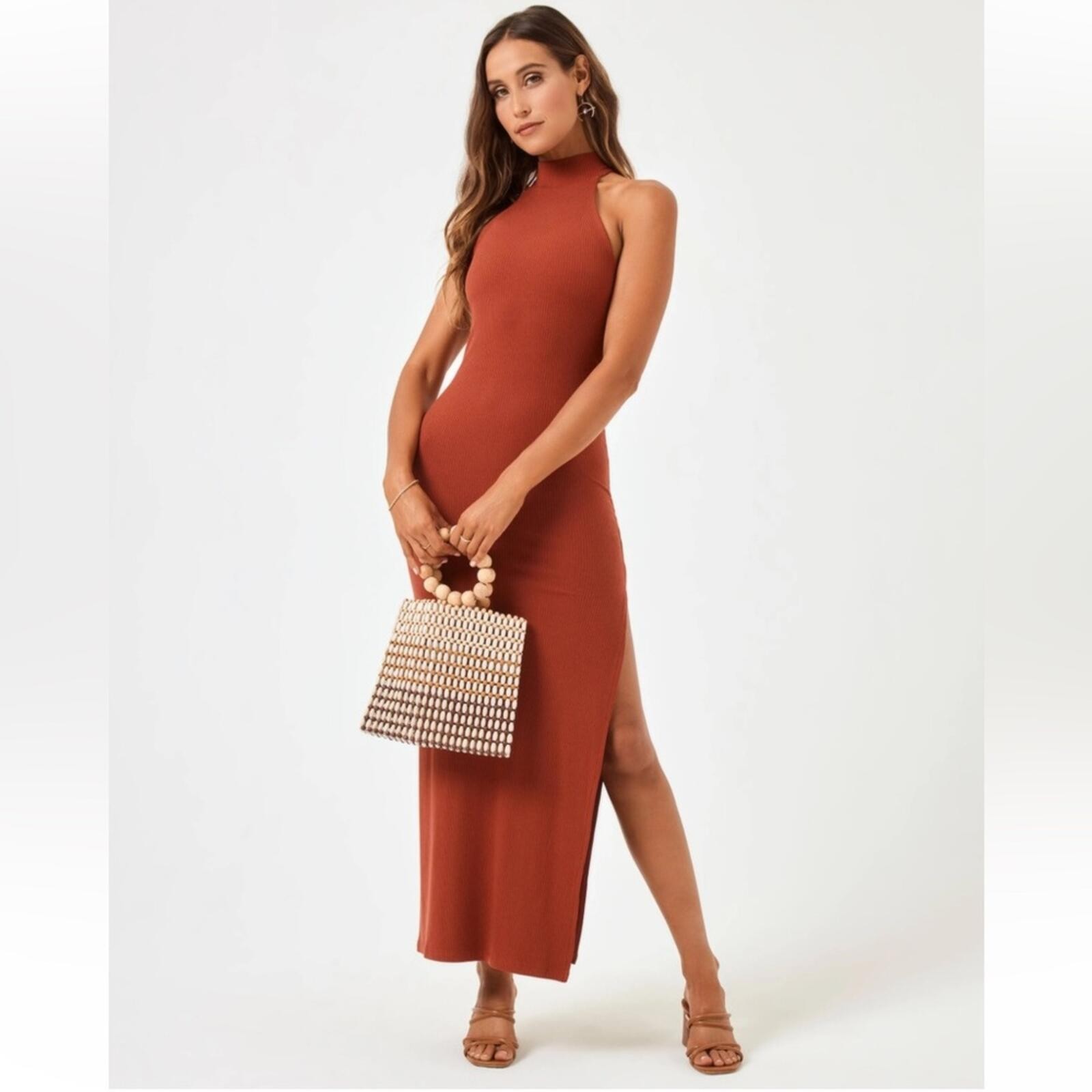 NWT L*Space Cherie Ribbed Rust Midi Dress