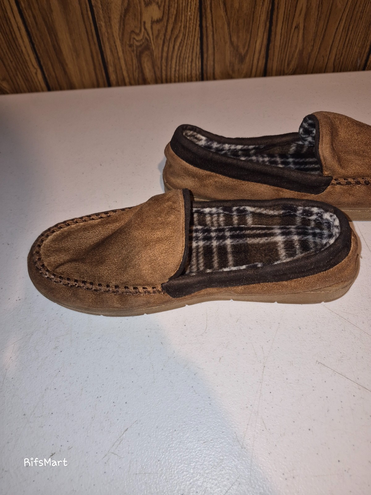 Mens – Unbranded Moccasin Padded Slip On House Shoes – Brown – L