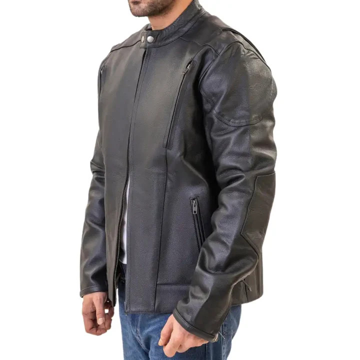 Men’s Custom Handmade Cafe Racer Leather Motorcycle Jacket CE Armor Black
