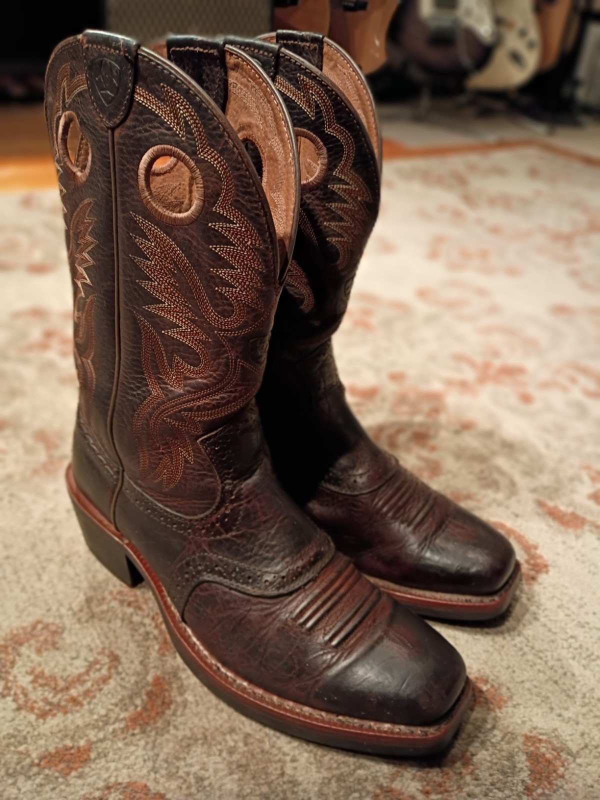 ARIAT HERITAGE BROWN BULLHIDE LEATHER SQUARE TOE COWBOY BOOTS 10002227 MENS 8.5D