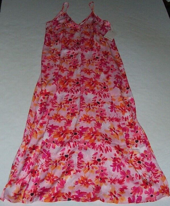 NWT Van Winkle PINK DAISIES FLORAL SILKY Maxi Chemise/Lounge Gown S POCKETS