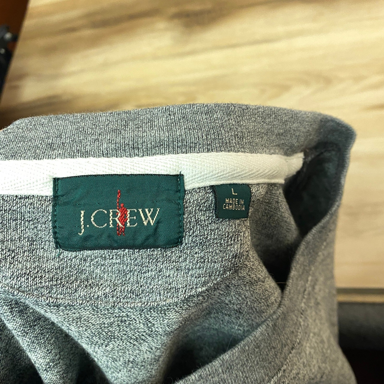 J Crew Rugby Shirt Mens Large Gray Long Sleeve Crew Neck Elbow Pads Striped
