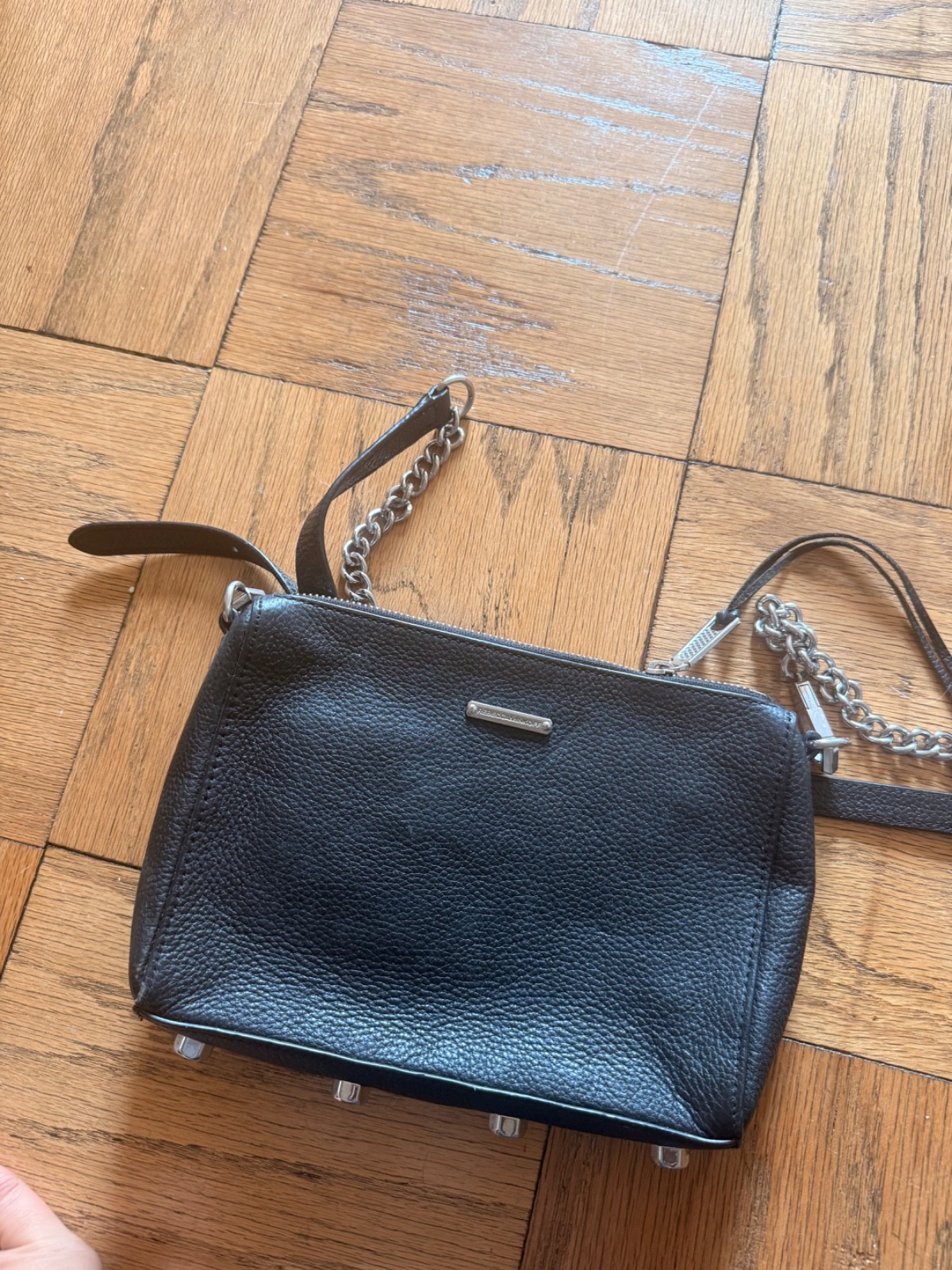 Rebecca Minkoff 5 Zip Pebble Leather Black Crossbody Chain Strap + Dust Bag